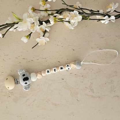 Schnullerkette Koala grau/weiss