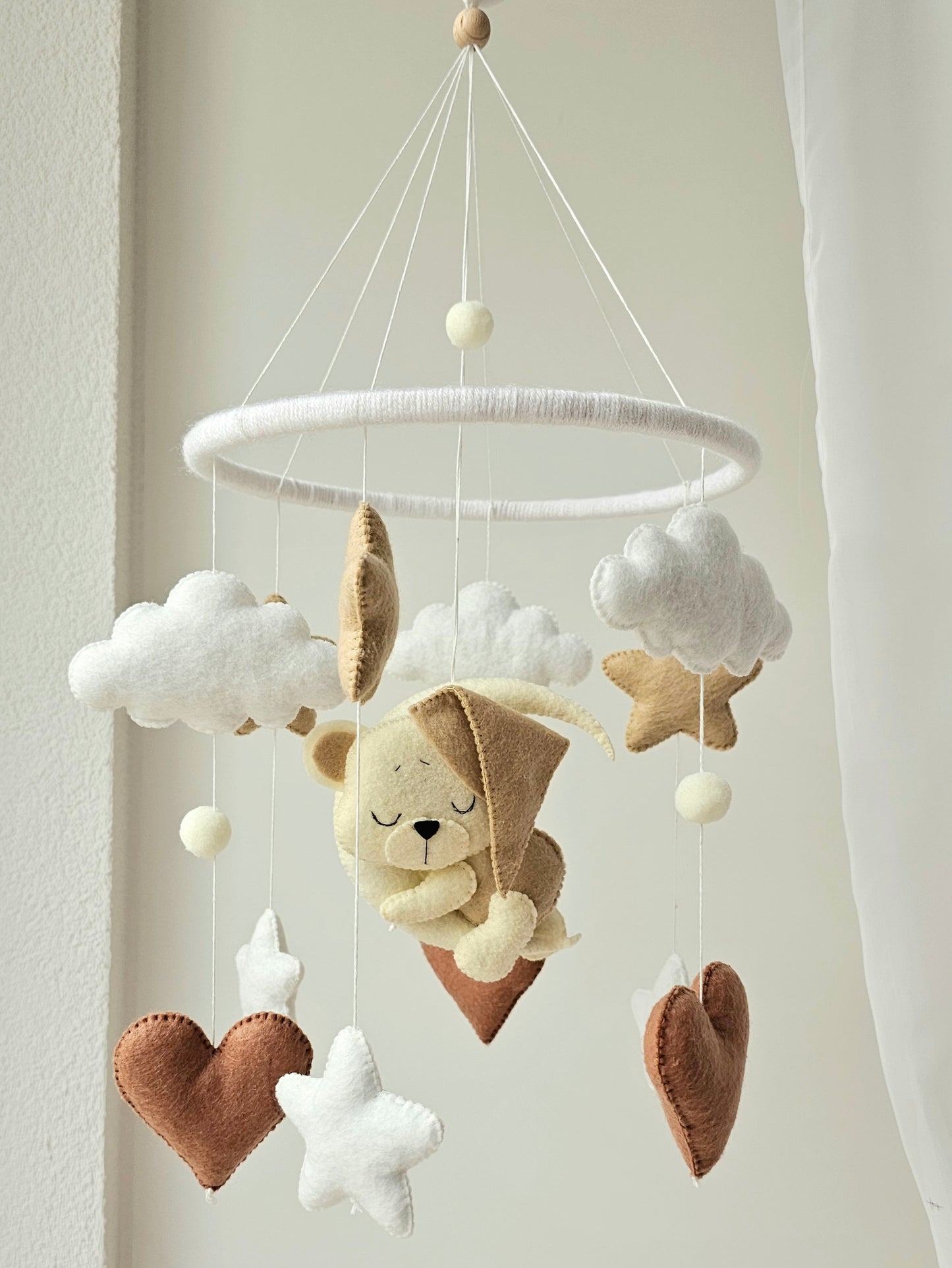 Baby Mobile Herz Bärchen beige