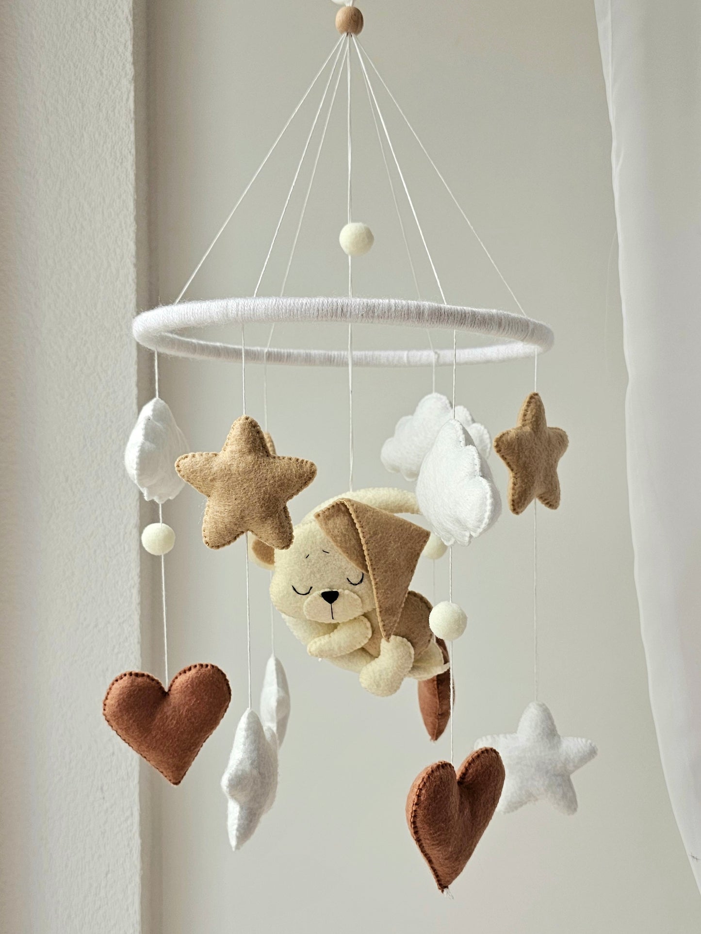 Baby Mobile Herz Bärchen beige
