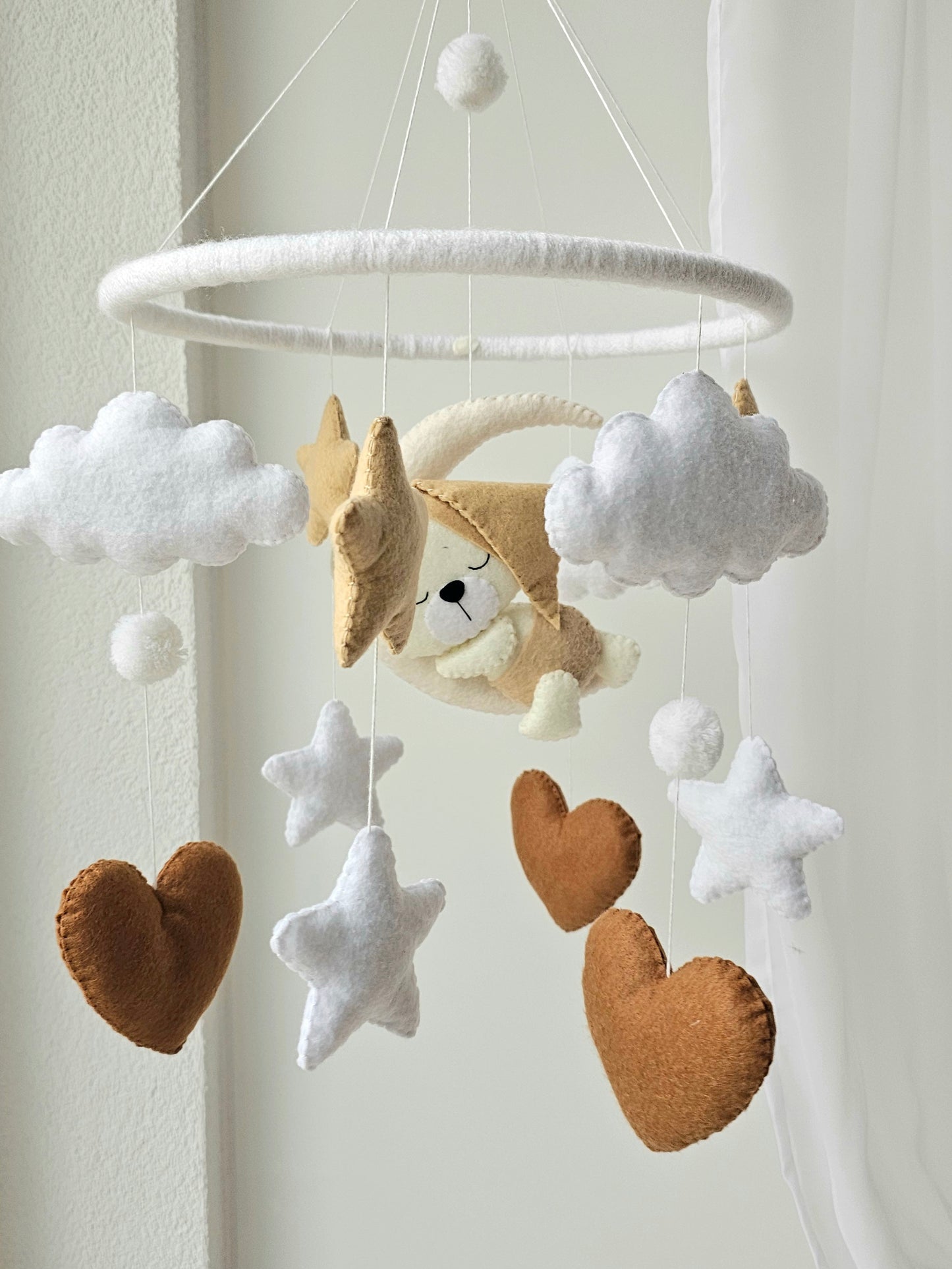 Baby Mobile Herz Bärchen beige