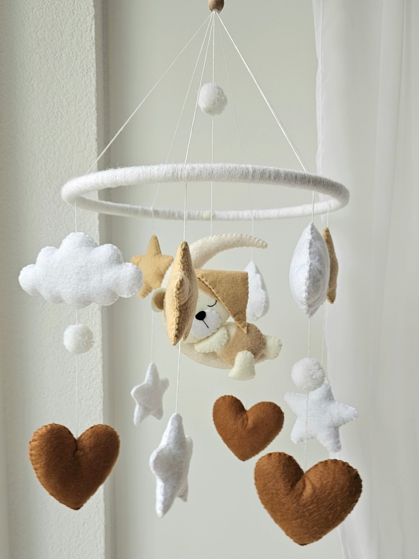 Baby Mobile Herz Bärchen beige