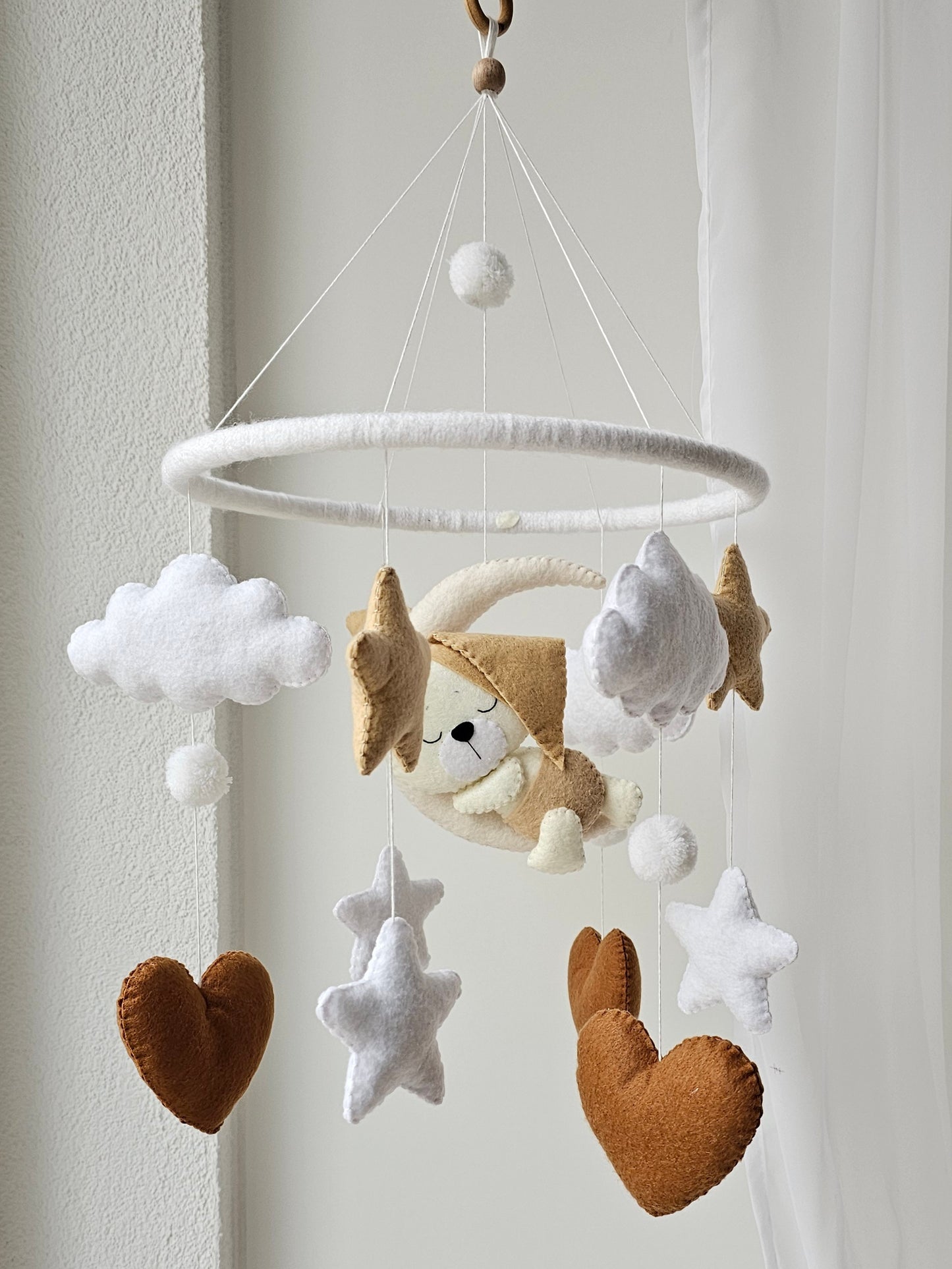 Baby Mobile Herz Bärchen beige