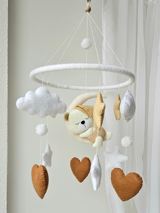 Baby Mobile Herz Bärchen beige