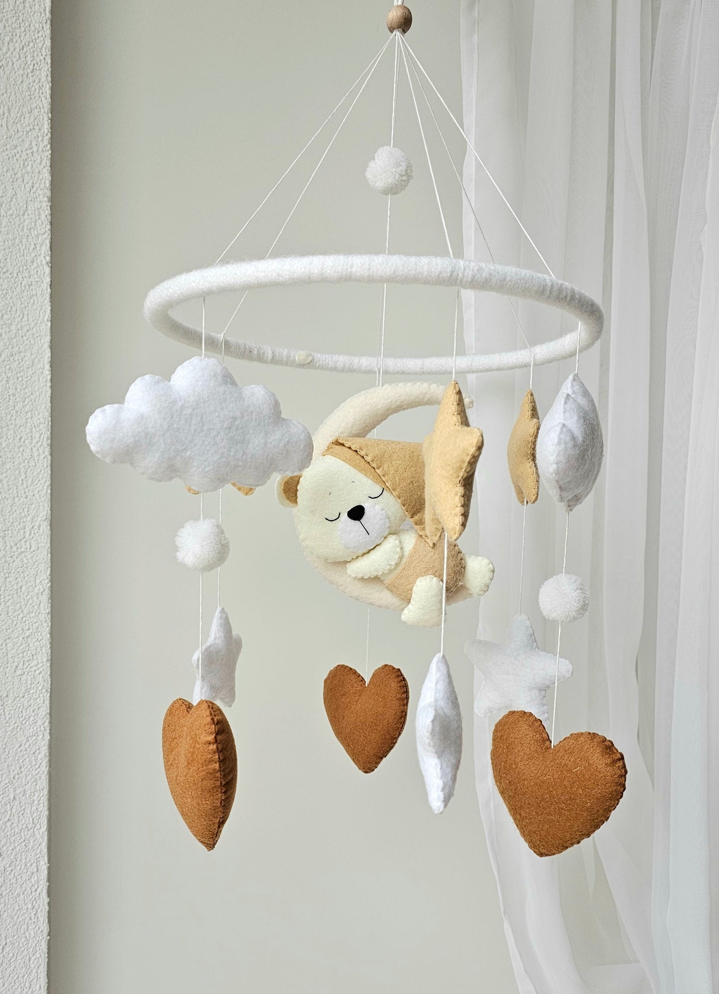 Baby Mobile Herz Bärchen beige