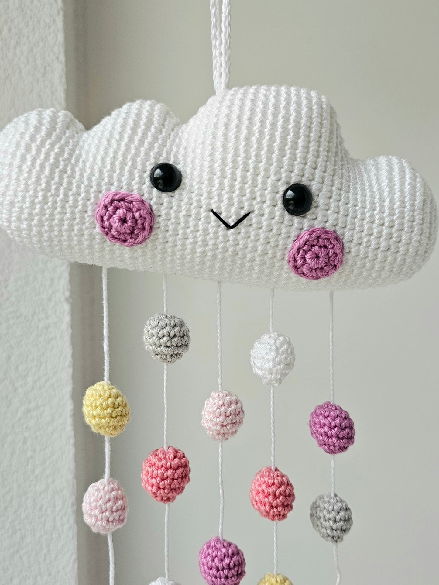 Baby Mobile Häkelwolke rosa