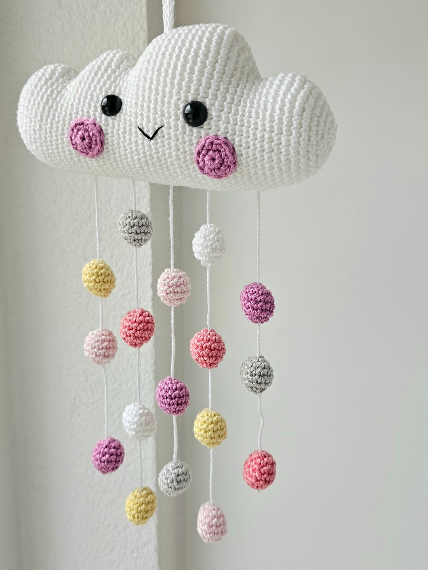 Baby Mobile Häkelwolke rosa