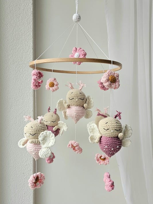 Baby Mobile Schmetterling Blumen Traum rosa