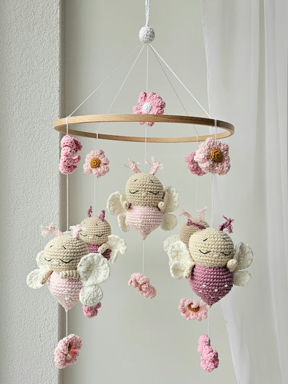 Baby Mobile Schmetterling Blumen Traum rosa