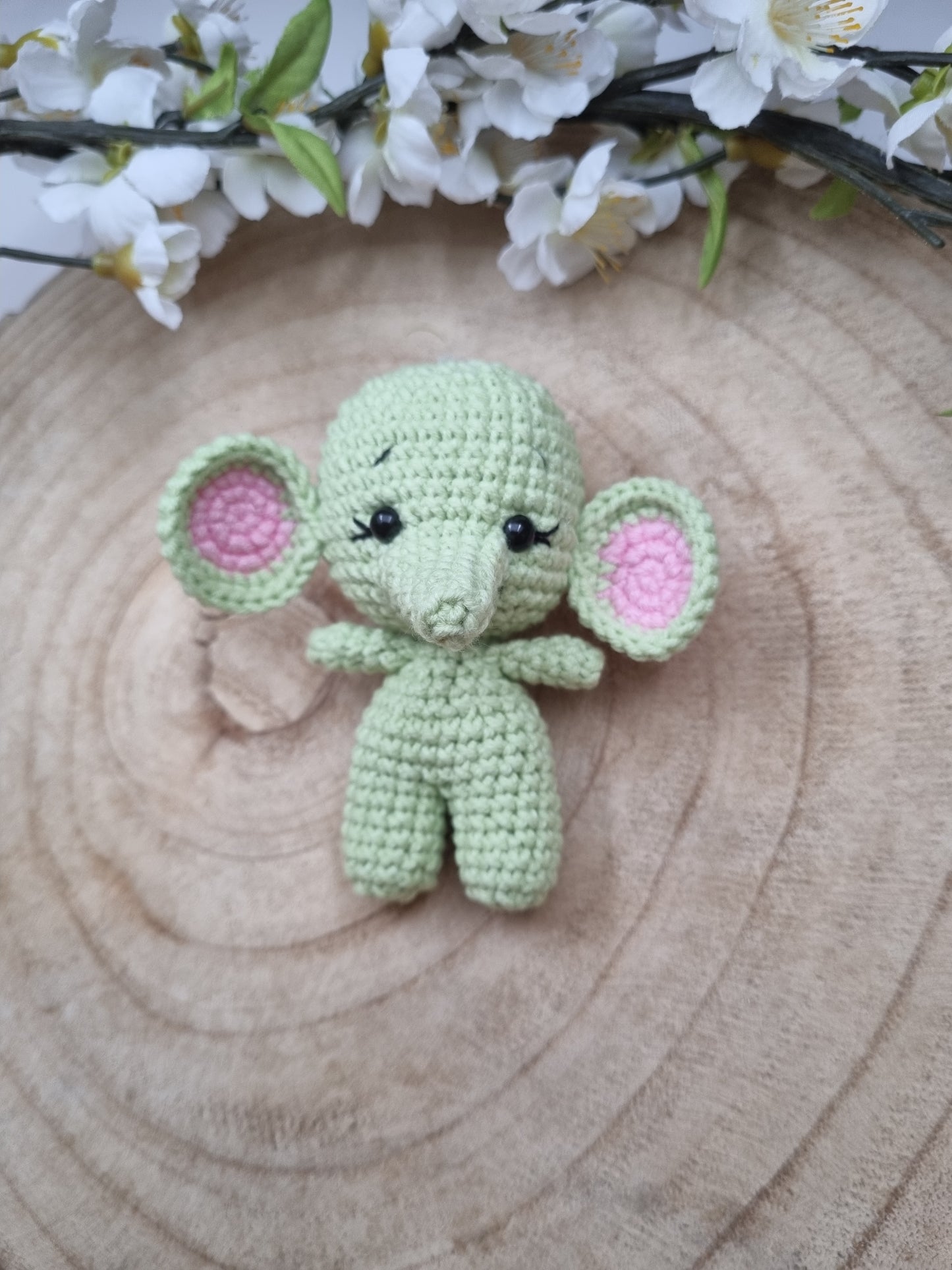 Crochet Mini Elefant grün/rosa